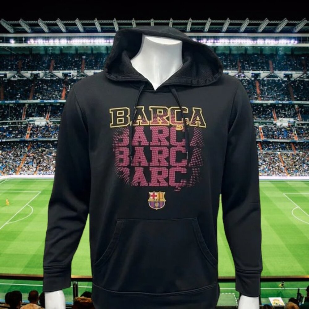 FCB Barcelona Barca Black Pullover Hoodie Sweater Soccer Football Size Medium
